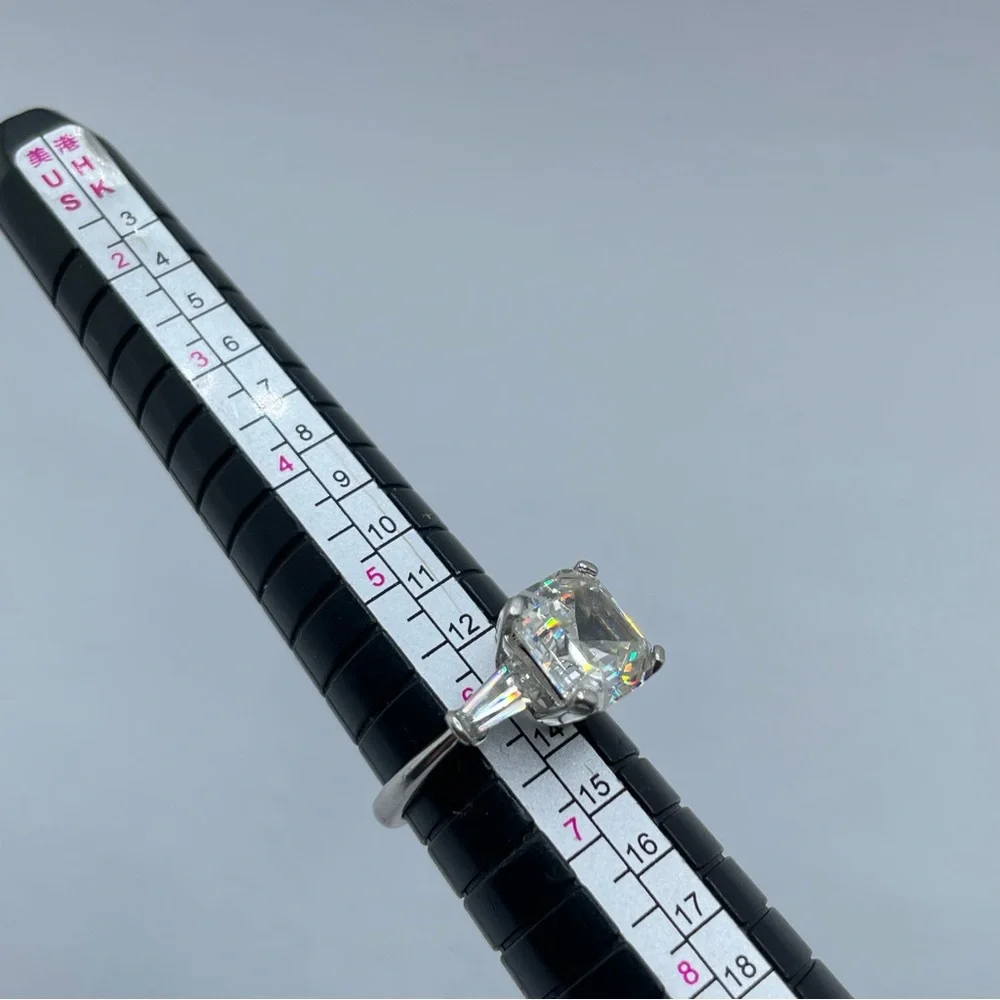 Lafonn Sterling Silver Radiant Cut CZ Ring Baguette Side Stones Bridal